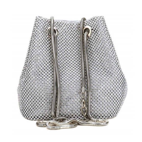 Gorgeous boutique full rhinestone mini drawstring evening crossbody satchel NWT - Picture 2 of 13